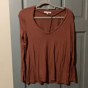 Express long sleeve burgundy shirt with beautiful neck design.